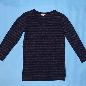 Gap Designed & Crafted Silver Metallic Striped 3/4 Sleeve Top - Size S - Party